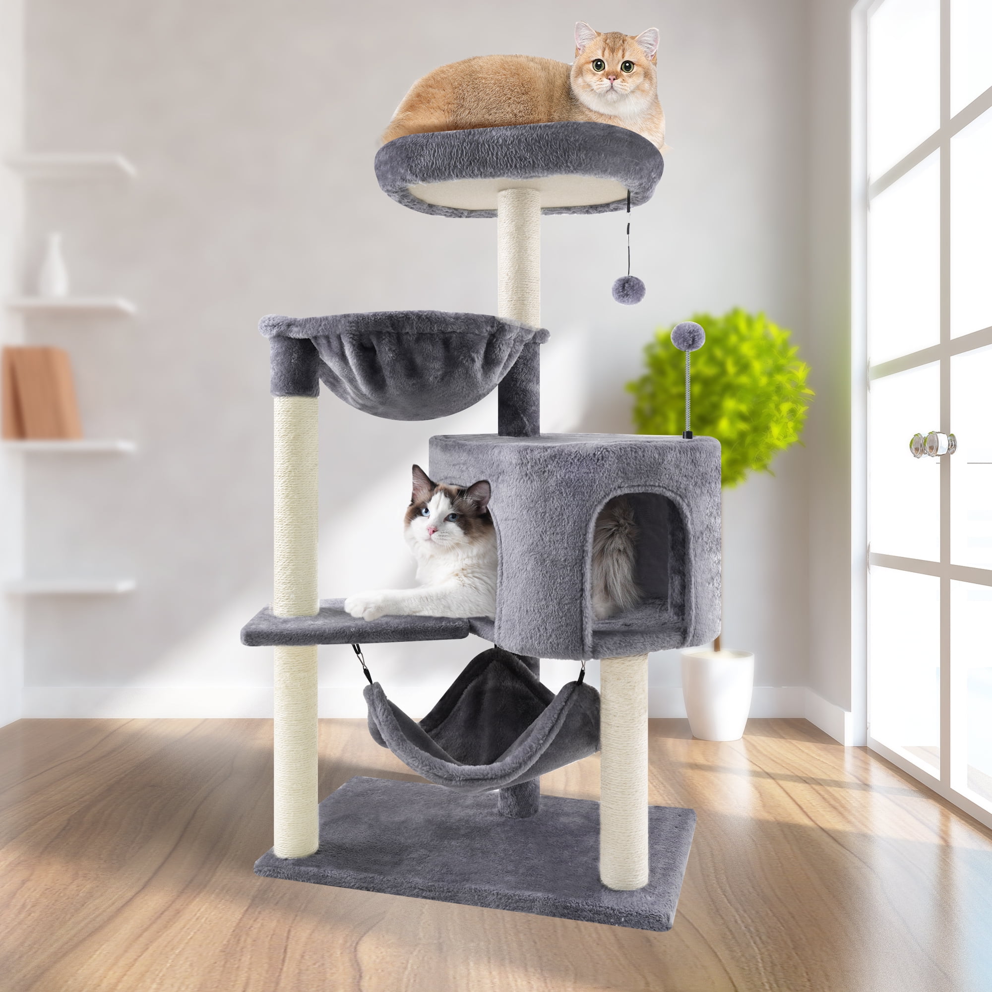 AIWIKIDE 39.37" Cat Tree Cat Tower with Cat Condo and Big Hammock for Indoor Small Cats,Grey