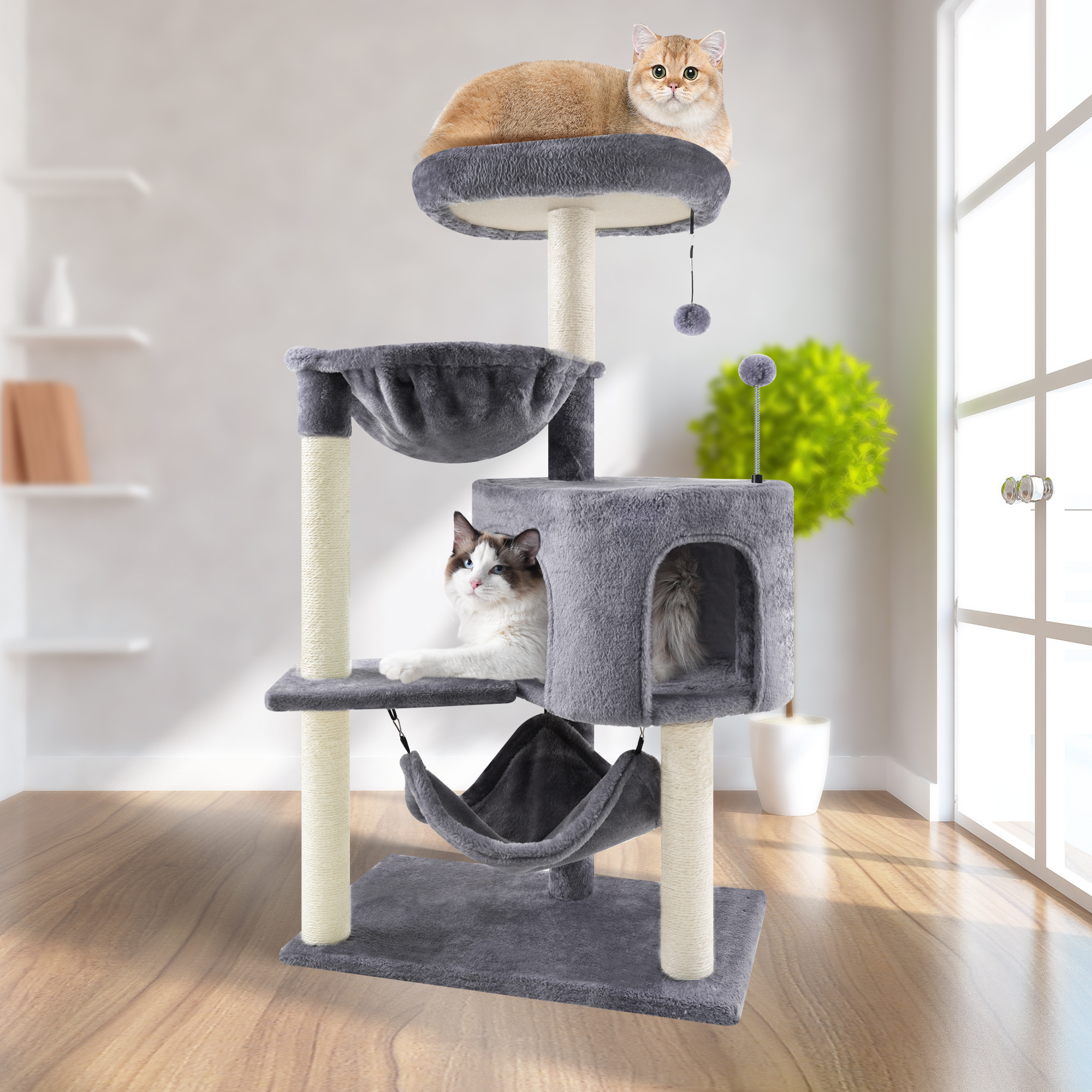 AIWIKIDE 39.37" Cat Tree with Condo and Big Hammock, Grey photo 7