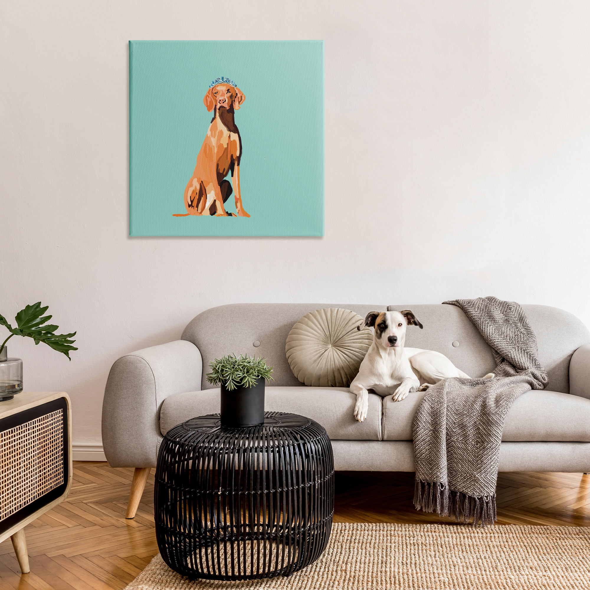 Stupell Industries Labrador Dog with Crown Animals & Insects Painting Gallery Wrapped Canvas Art Print Wall Art, 36 x 36