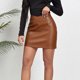 thumbnail image 1 of Falda Corta Ajustada Gyaru Bodycon Falda corta Mujeres Ruched Wrap PU Minifalda de cuero (Caqui S) Cgtredaw Para estrenar, 1 of 1
