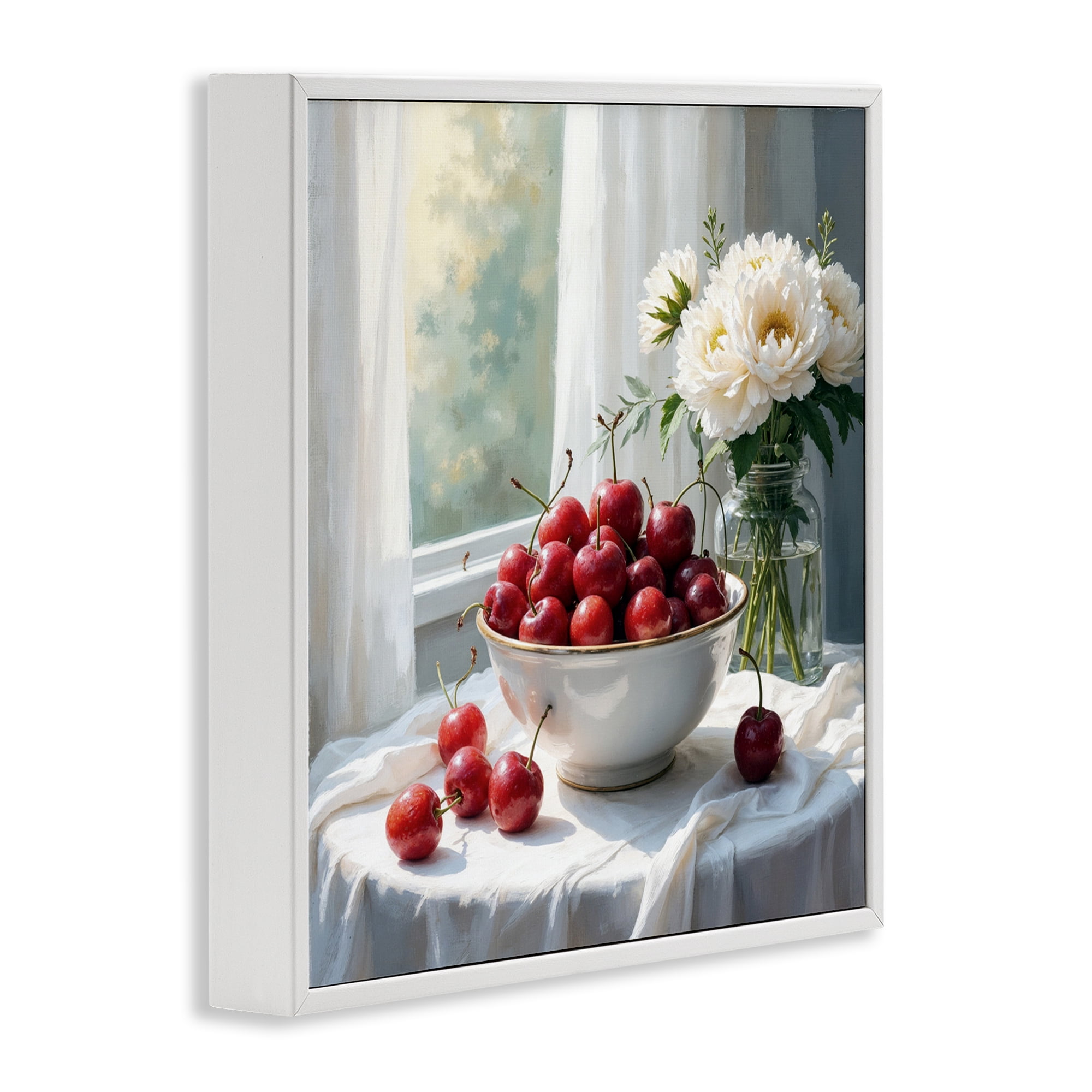 Cherries & Flowers Still Life White Framed Giclee Art, design by Lettered and Lined