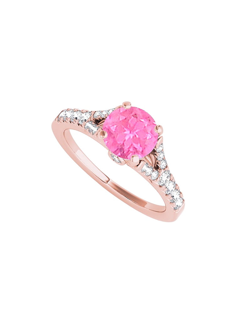Pink Sapphire Cubic Zirconia Split Shank Ring in 14K Rose Gold by Love Bright