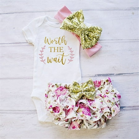 Newborn Baby Girls Cotton Tops Romper Jumpsuit Floral Shorts Pants 3Pcs Outfits Set Clothes Pink 0-3 (Best Gifts For Babies 0 3 Months)