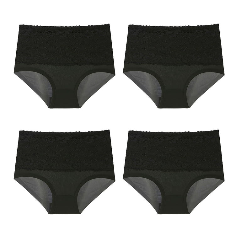 DNDKILG Underwear for Women Cotton Lace Black High Waisted Underwear Plus  Size Tummy Control Panties Thong Womens No Show Underwear Packs Cheeky 4  Pack Black 2XL 