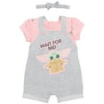 thumbnail image 2 of Star Wars The Child Infant Baby Girls French Terry Snap Short Overalls T-Shirt and Headband 3 Piece Outfit Set Newborn to Infant, 2 of 5