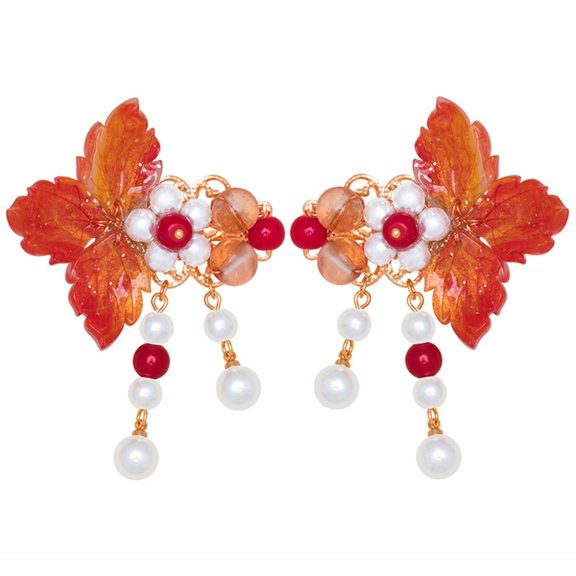 Vintage Flower Hair Clips, A Pair of Yellow Osmanthus Decorative Hair Clips Tassel Pearl Hair Barrettes, Wedding Hair Pins Hair Accessories for Women Girls Bride Bridesmaid