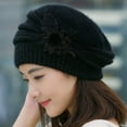thumbnail image 2 of Clearance! Fdelink Fashion Womens Flower Knit Crochet Beanie Hat Winter Warm Cap Beret Women Hat (Black), 2 of 4