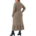 thumbnail image 3 of Agnes Orinda Women's Plus Size Dress Ribbed Knit Crew Neck Long Sleeve Ruffled Hem Casual Winter Mixi Dresses 1X Khaki, 3 of 6