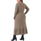 thumbnail image 3 of Vestido de Talla Grande para Mujer Agnes Orinda, Tejido de Punto Acanalado, Cuello Redondo, Mangas Largas, Dobladillo con Volantes, Vestidos Casual de Invierno, 2X Caqui, 3 of 6