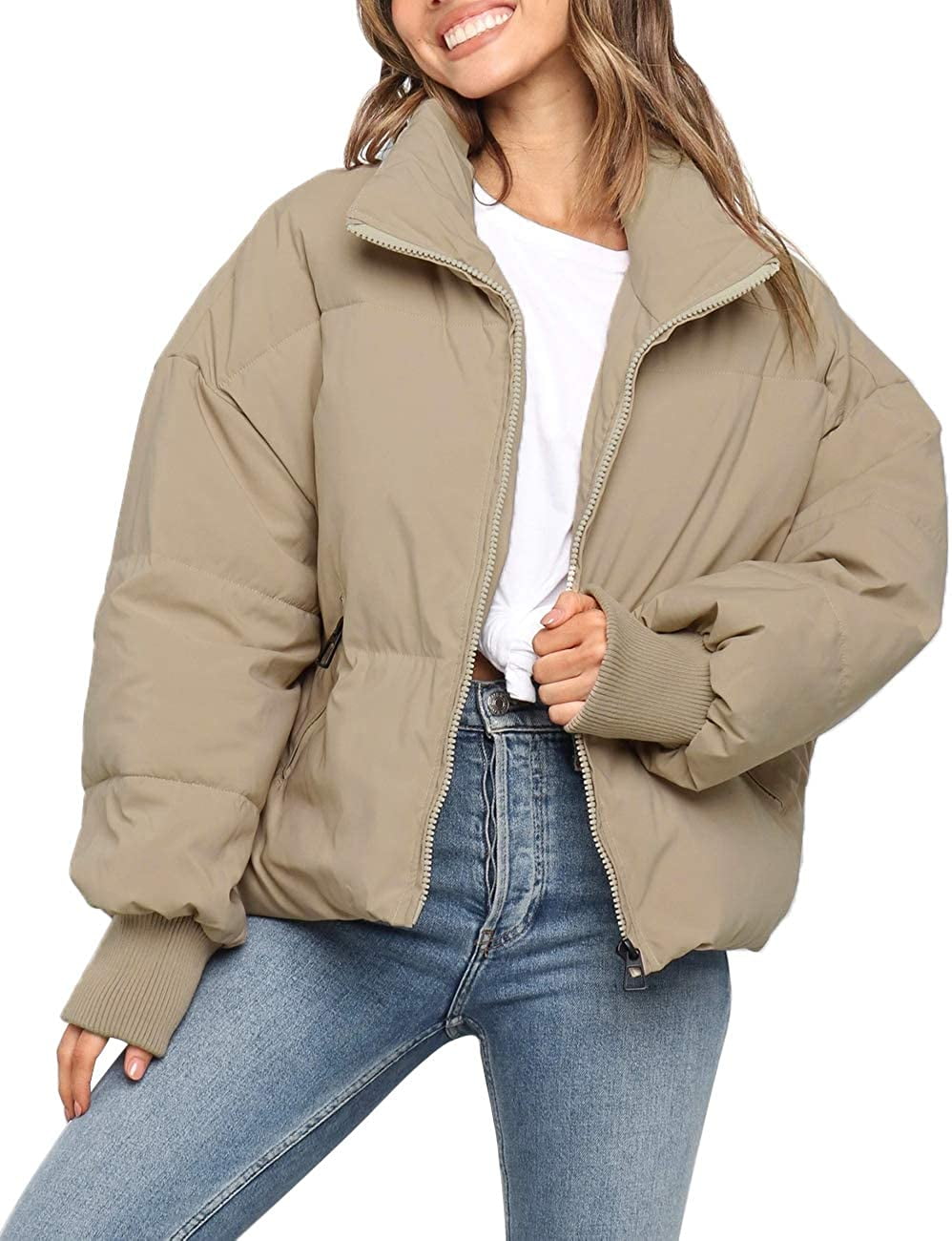 khaki down puffer coat