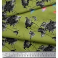 thumbnail image 2 of Soimoi Green Silk Fabric Text & Map Watercolor Fabric Prints By Yard 42 Inch Wide, 2 of 3