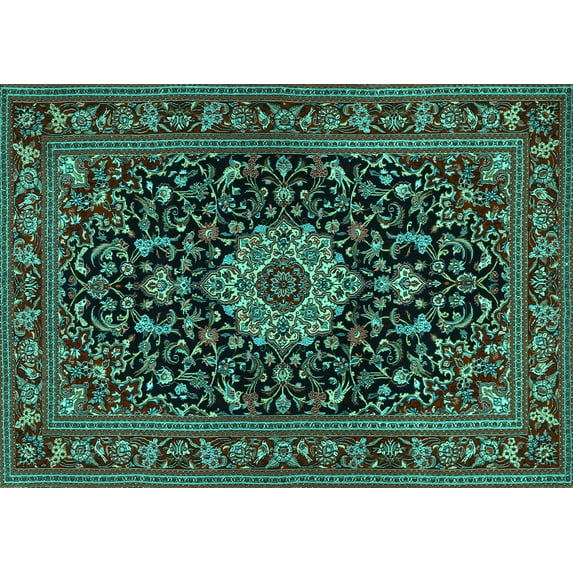 Ahgly Company Machine Washable Indoor Rectangle Medallion Turquoise Blue Traditional Area Rugs, 2' x 3'