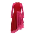 thumbnail image 3 of Jowowha Robe de Danse à Paillettes pour Filles Manches Longues Asymétrique Robe de Prière Tunique Lyrique Bourgogne 10, 3 of 5