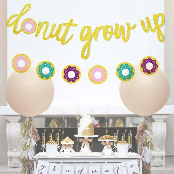 WHAMVOX Donut Grow Up Golden Letters Banner Birthday Party Decorations Wedding Favors Supplies