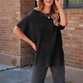 thumbnail image 3 of Pounoo Short Sleeve Tees for Women Crew Neck Ribbed Knit Tee Oversized Side Slit Top Relaxed Fit Casual Loose Outfits Gift, 3 of 7