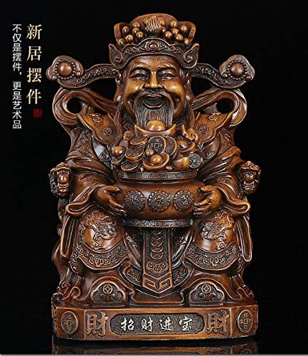 Fengshui The Statues God of Fortune Hold Treasure Bowl Resin Artware Home Décor