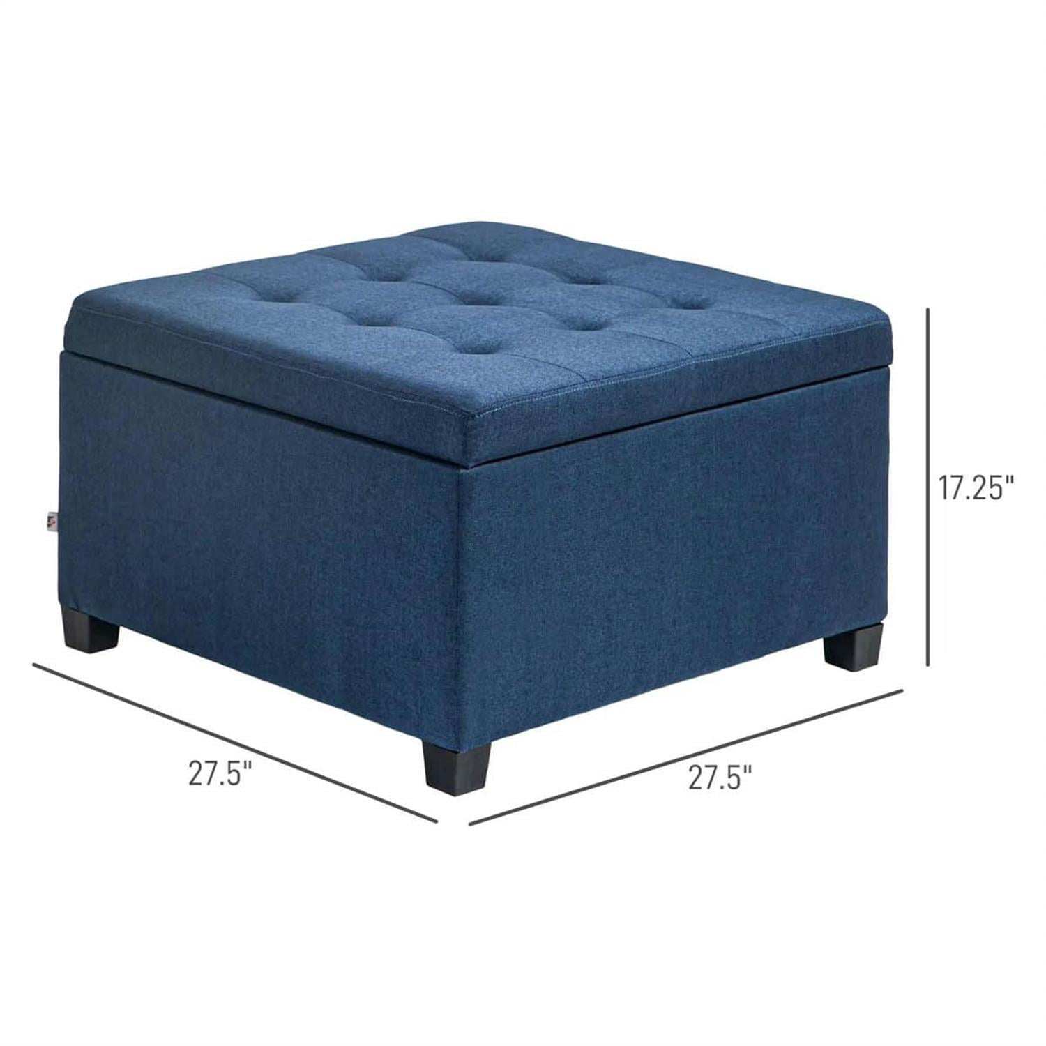 Demi Bonn 27" Bench Button Tufted Storage Ottoman, Velvet Flip Top Ottoman for Living Room, Bedroom, Entryway, Blue