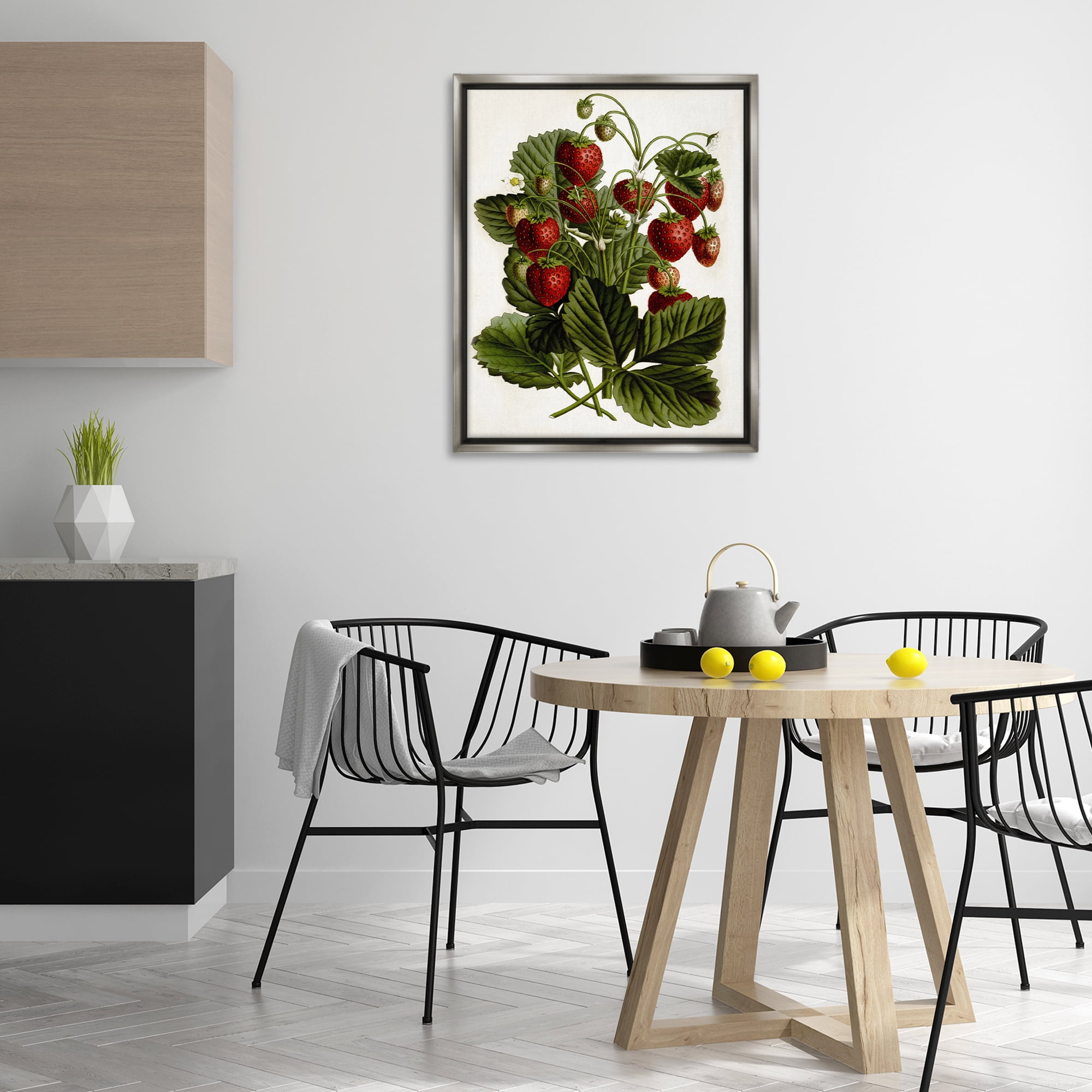 Stupell Industries Strawberry Plant Study Food & Beverage Painting Gray Floater Framed Art Print Wall Art, 25 x 31