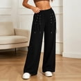 thumbnail image 6 of Women's Lace Up Criss Cross Detail Casual Sweatpants Elastic Drawstring Waist Wide Leg Jogger Pants with Pocket Fall Fashion Y2K Outfit Black, 6 of 7