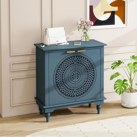 LFGUIZO  Hollow-Carved 2-Door Accent Cabinet – Sideboard with Adjustable Shelf & Gold Handles – Buffet Storage for Entryway, Living Room, Dining Room