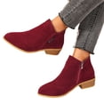 thumbnail image 3 of Womens Round Toe Side Zipper Block Heel Boots | Womens Fall Casual Comfortable Closed Toe Zip Up Low Chunky Heel Ankle Booties, Vintage Faux Suede Dress Shoes Wine 38, 3 of 3