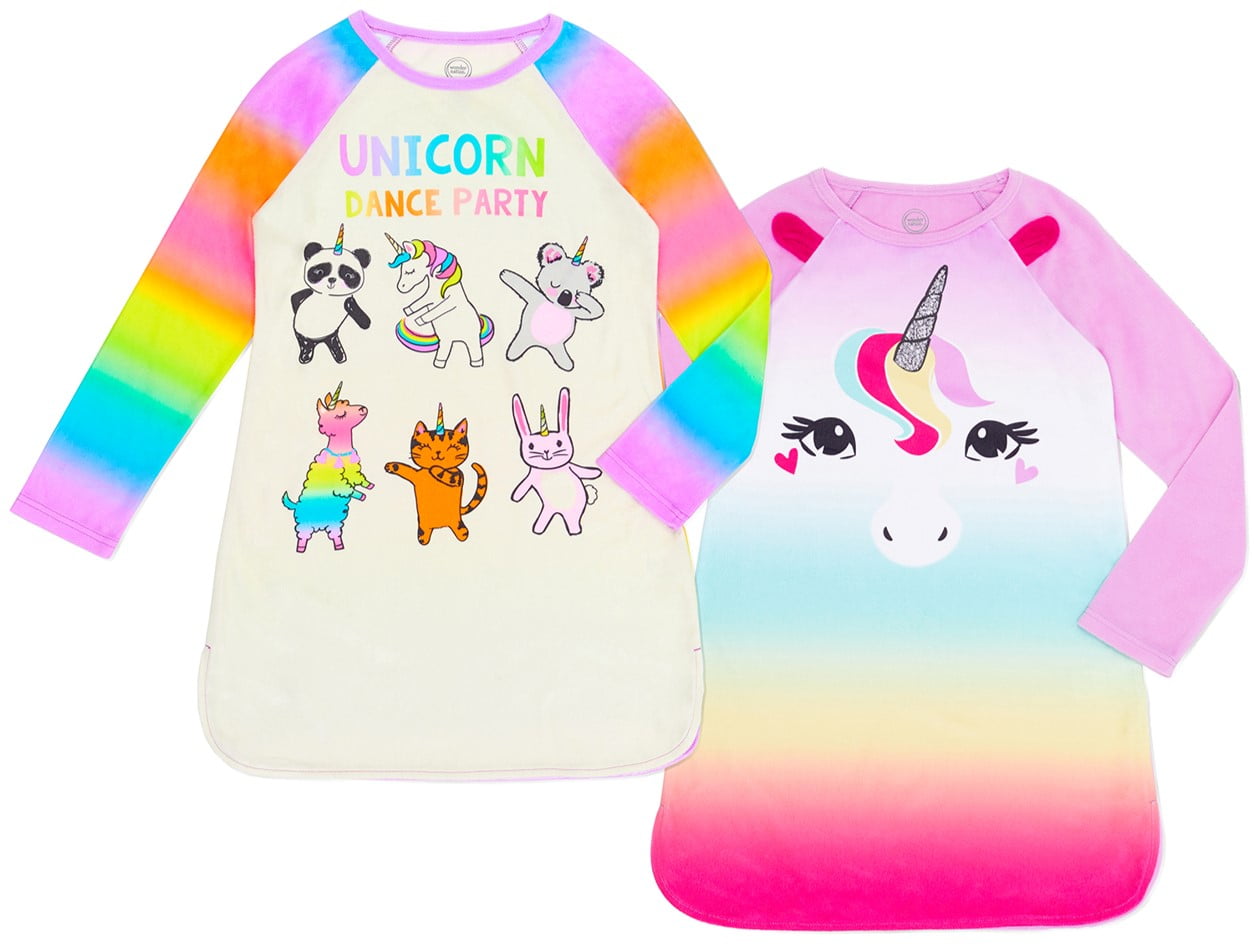 Chili Peppers Girls/' Colorful Stripes Fleece Nightgown with Hair Tie Sleep Shirt