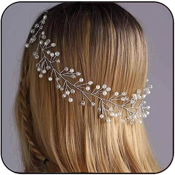 Silver Bride Crystal Wedding Hair Vine Bridal Pearl Headpiece Rhinestone Headband Hair Accessories for Women and Girls