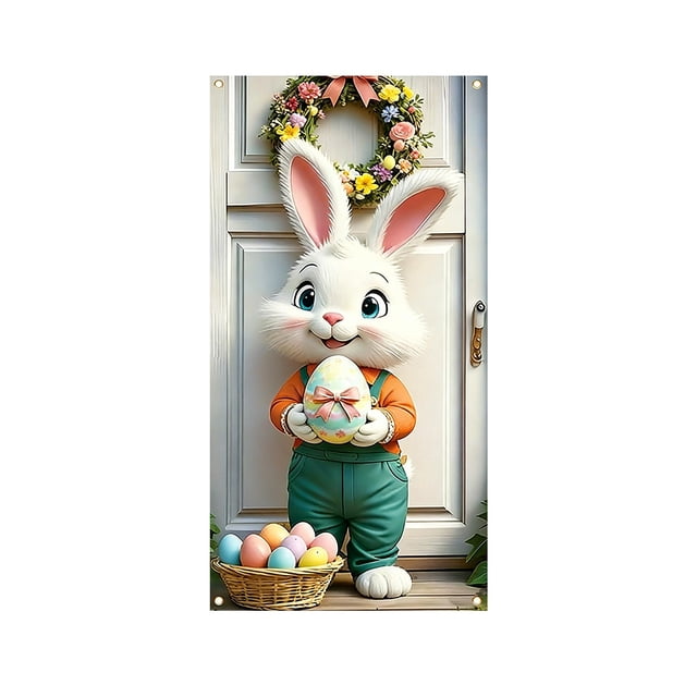 Housse de Porte de Pâques, Rideau de Porte de Pâques, Bannière de Porte en Polyester pour Décoration Murale de Porte d'Entrée, Décoration de Fête de Festival pour la Maison Intérieur Extérieur