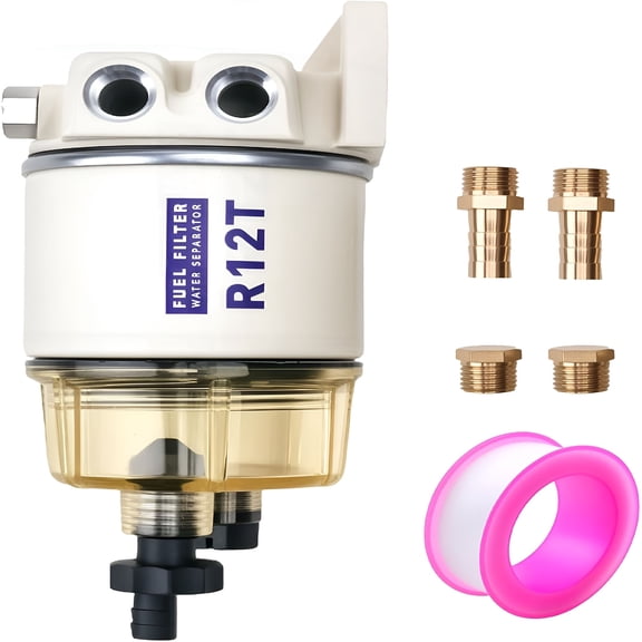 RIONIMA Marine Fuel Water Separator Filter Kit,10 Micron Replacement for S3240 120At 18-7987 Npt Zg1/4-19,Fits Gasoline and Diesel Outboard Engines,Includes 2 Fittings and 2 Plugs