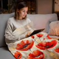 thumbnail image 5 of Red Poppy Flower Watercolor Throw Blanket Flannel Fleece Throws, Watercolor Oil Painting Style Lightweight Super Soft Warm Blankets for Couch Sofa Bed All Season Use, 40x50 in, 5 of 9