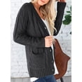 thumbnail image 3 of Jersey tipo cárdigan PRETTYGARDEN para mujer, tejido trenzado, gris oscuro, XL, 3 of 9