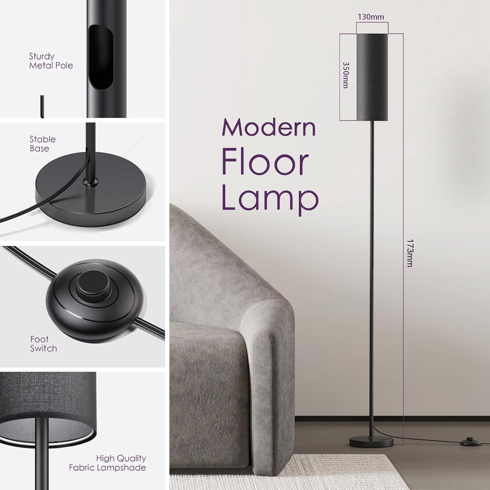 Neoglint Modern RGB Floor Lamp, Tall Dimmable Standing Light with App & Remote Control for Living Room, Bedroom, Office