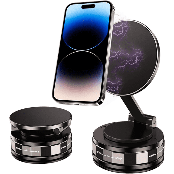 Magnetic Car Phone Holder, Dashboard and Vent Mount, 360 Degree Rotating Mobile Phone Stand for iPhone and Android, Strong Magnetic Grip, Black