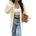 thumbnail image 3 of Long Sleeve Cable Knit Long Cardigan for Women Fall Winter Chunky Open Sweaters White XL, 3 of 8