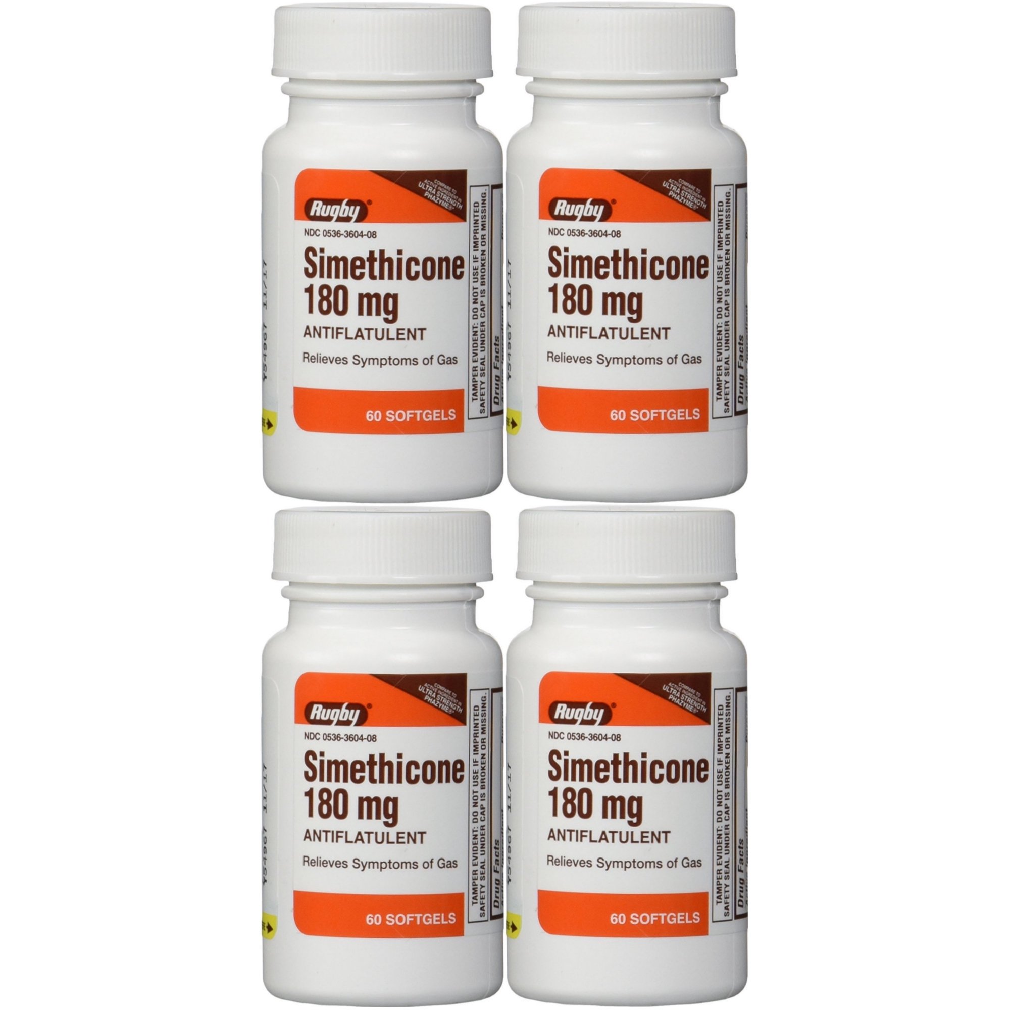 Simethicone 180 mg Generic for Phazyme Ultra Strength Anti-Gas 60 Softgels PACK of 4