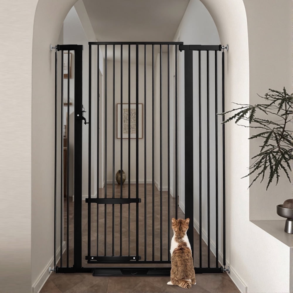 Pet Gate,Domipet 55.1 inch Extra Tall Dog Gate,29.5''-40.6''Wide with Cat Door,Pet Gate for Doorway Stairs,Black