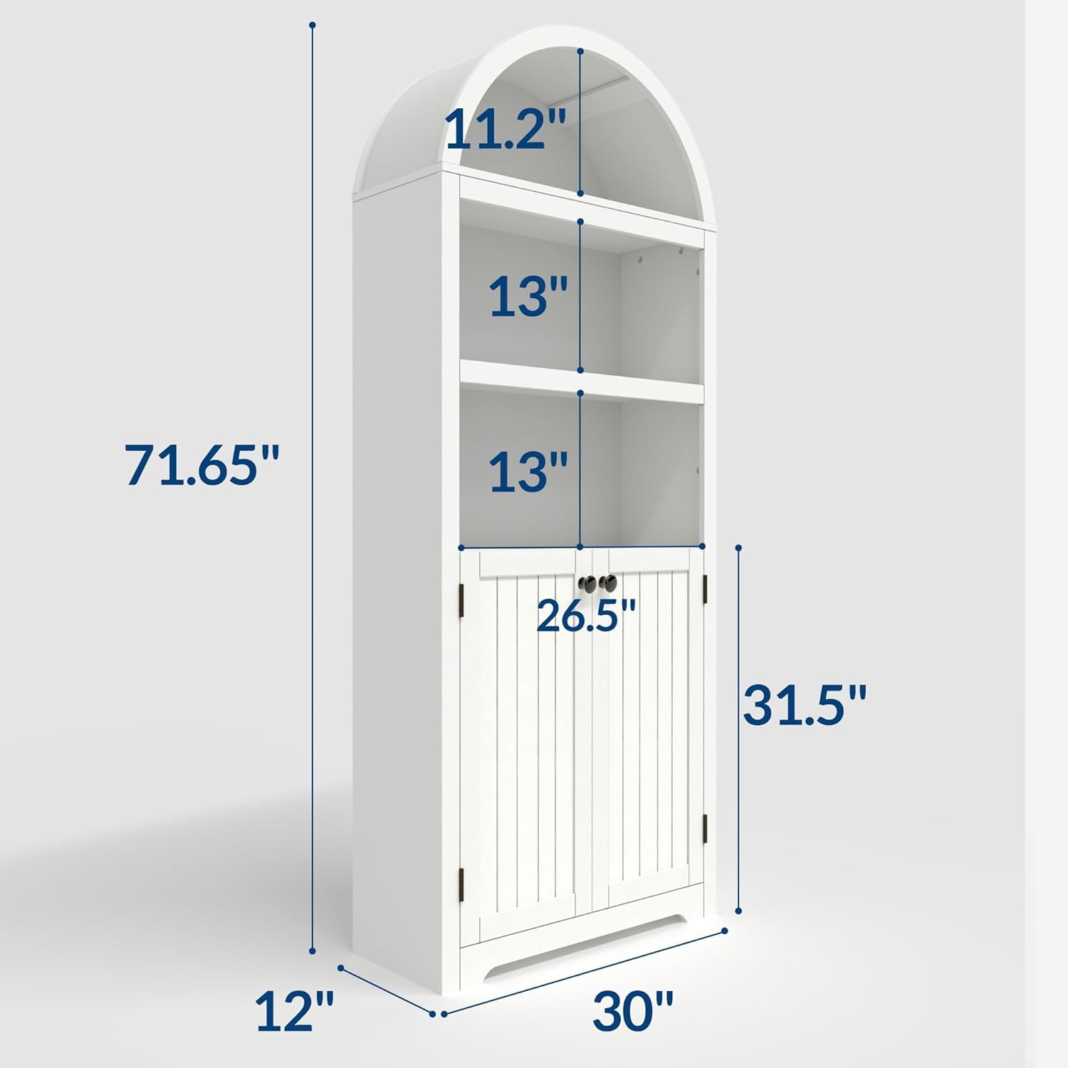 72" Tall Arched Pantry Cabinet with Doors, 5-Tier Kitchen Pantry Cabinet with Adjustable Shelf & Black Handles, Wood Storage Cabinet for Dining Room, Kitchen, Living Room, White