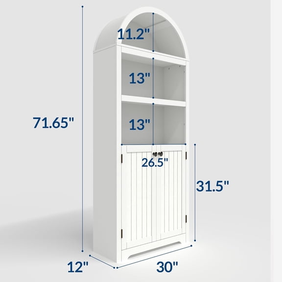 Acekid Tall Arched Cabinet 5 Tier Arched Bookshelf With Double Doors Adjustable Shelf Wooden Bookcase With Storage For Living Room Bedroom Study Kitchen Home Office White 72inch