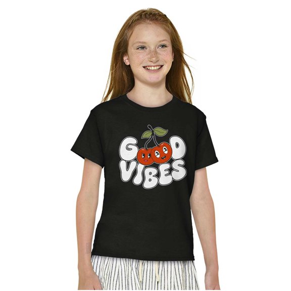 Cute Good Vibes Kawaii Cherries Girls Kids T Shirt Tees Teen Brisco Brands S