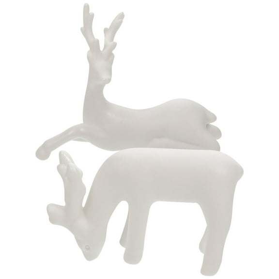 White Ceramic Deer Figurines 2 Pieces Creative Tea Pet Statues for Home Decoration