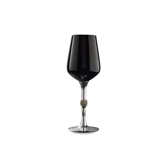 Vikko Dcor Black and Silver Wine Glasses: 14.2 Oz Wine Tasting Glass  Decorative Wine Glass with Diamante Accented Stem  Fancy Stemmed Wine Glasses Set of 6  9.2 x 2.4 Stemware