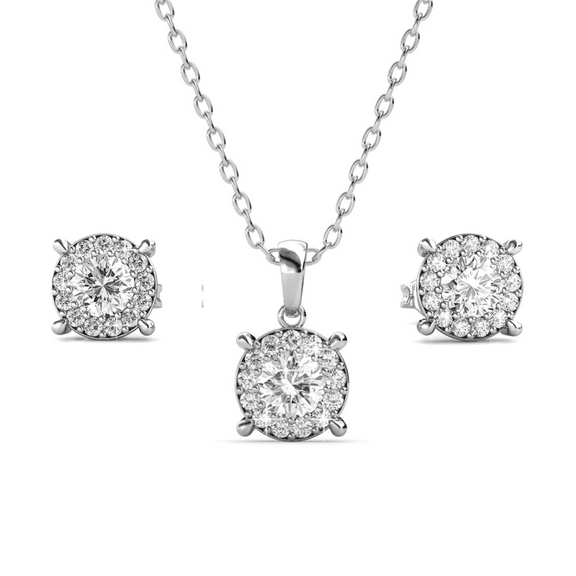 Cate & Chloe Raylee 18k White Gold Plated Jewelry Set with Swarovski Crystals Gift for Women