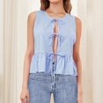 thumbnail image 3 of Women Tie Front Peplum Tank Top Sleeveless Ruffle Hem Babydoll Tops Striped Flowy Going Out Tops, 3 of 6