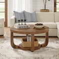 thumbnail image 4 of Finmind Round Coffee Table, 31.5" Rustic Wooden Coffee Table with 2-Tier Storage Shelf and Thick Tabletop for Living Room, Dark Brown, 4 of 7