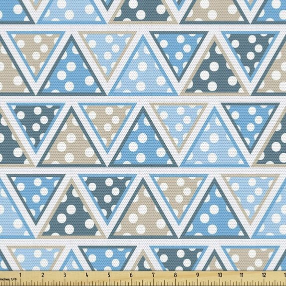 Triangle Fabric by the Yard, Blue Toned Composition of Geometric Shapes with Polka Dots Grid Abstract Pattern, Upholstery Fabric for Dining Chairs Home Decor Accents, 5 Yards, Multicolor by Ambesonne