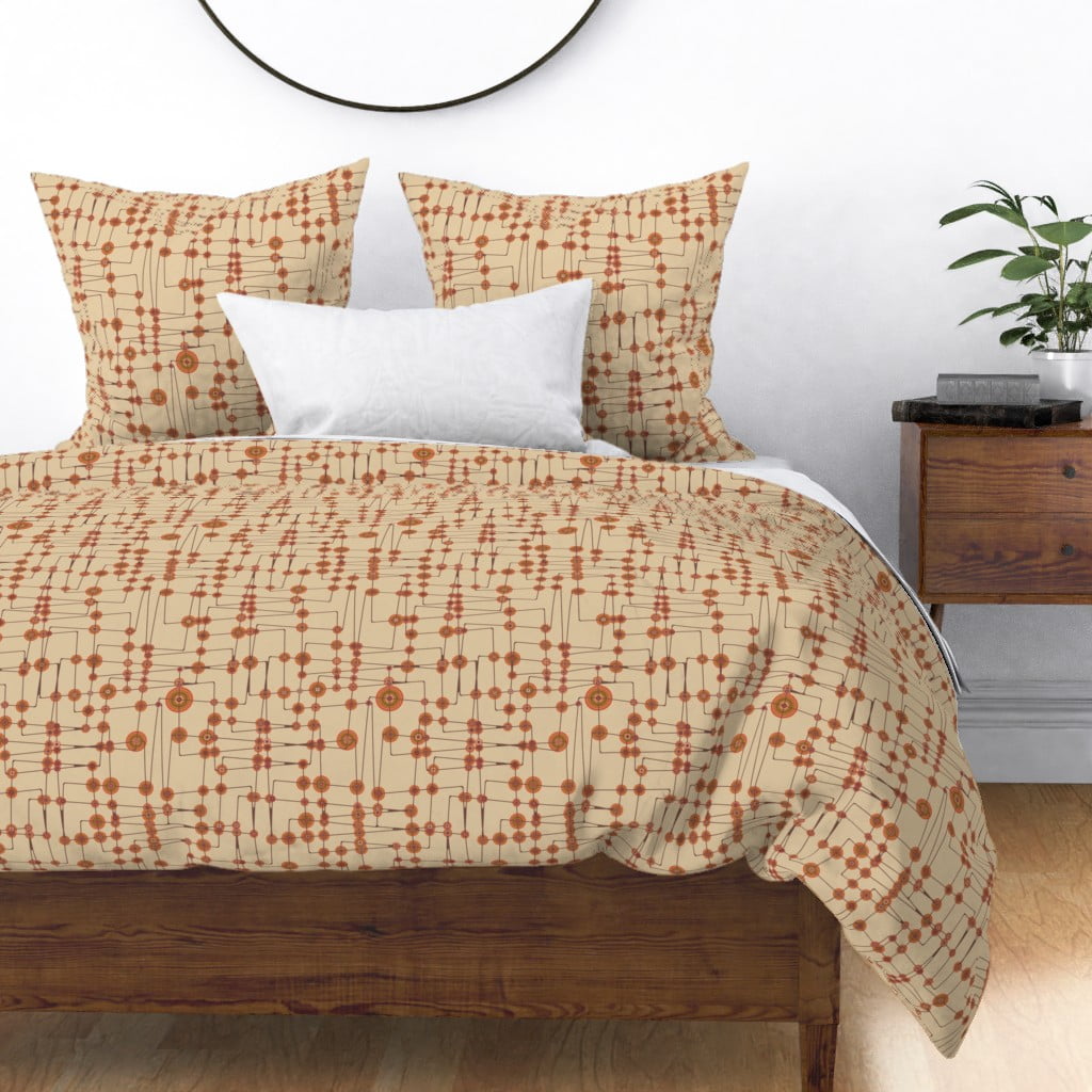 Midcentury Modern Tan Orange Red Rust Brown Sateen Duvet Cover By