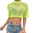 thumbnail image 5 of Arvbitana Women Hollow Mesh Crop Tops, Solid Short Sleeve T-shirt, O-neck See-through Loose Blouse, 5 of 8