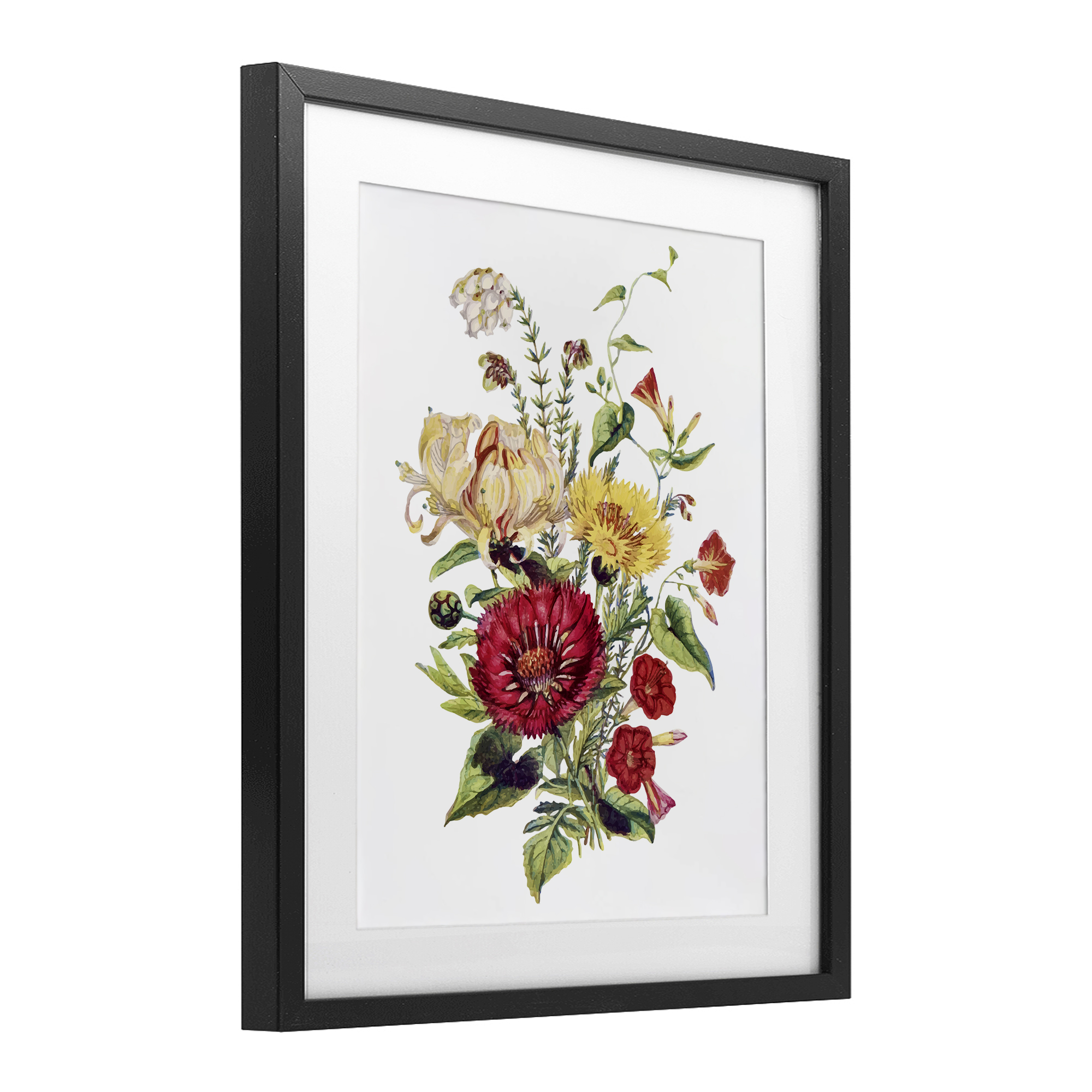 Bundle Of Wild Florals Black Framed Print Under Glass, design by Lettered and Lined