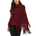 thumbnail image 5 of SHCKE Women's Asymmetric Knitted Poncho Sweater Chic Tassel Poncho Wrap Loose Fringed Shawls Capes and Wraps Pullover Sweater with Tassels Hem, 5 of 6