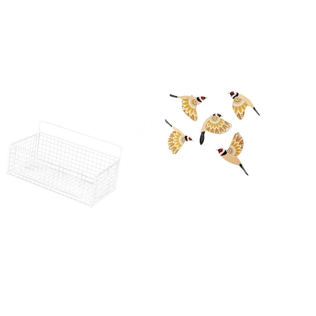 Cesta de almacenamiento colgante,Cesta de almacenamiento para gabinete organizador de pared colgante,Estantes de pared con decoración de granja,Arte mural de pájaros de madera,Pájaros de